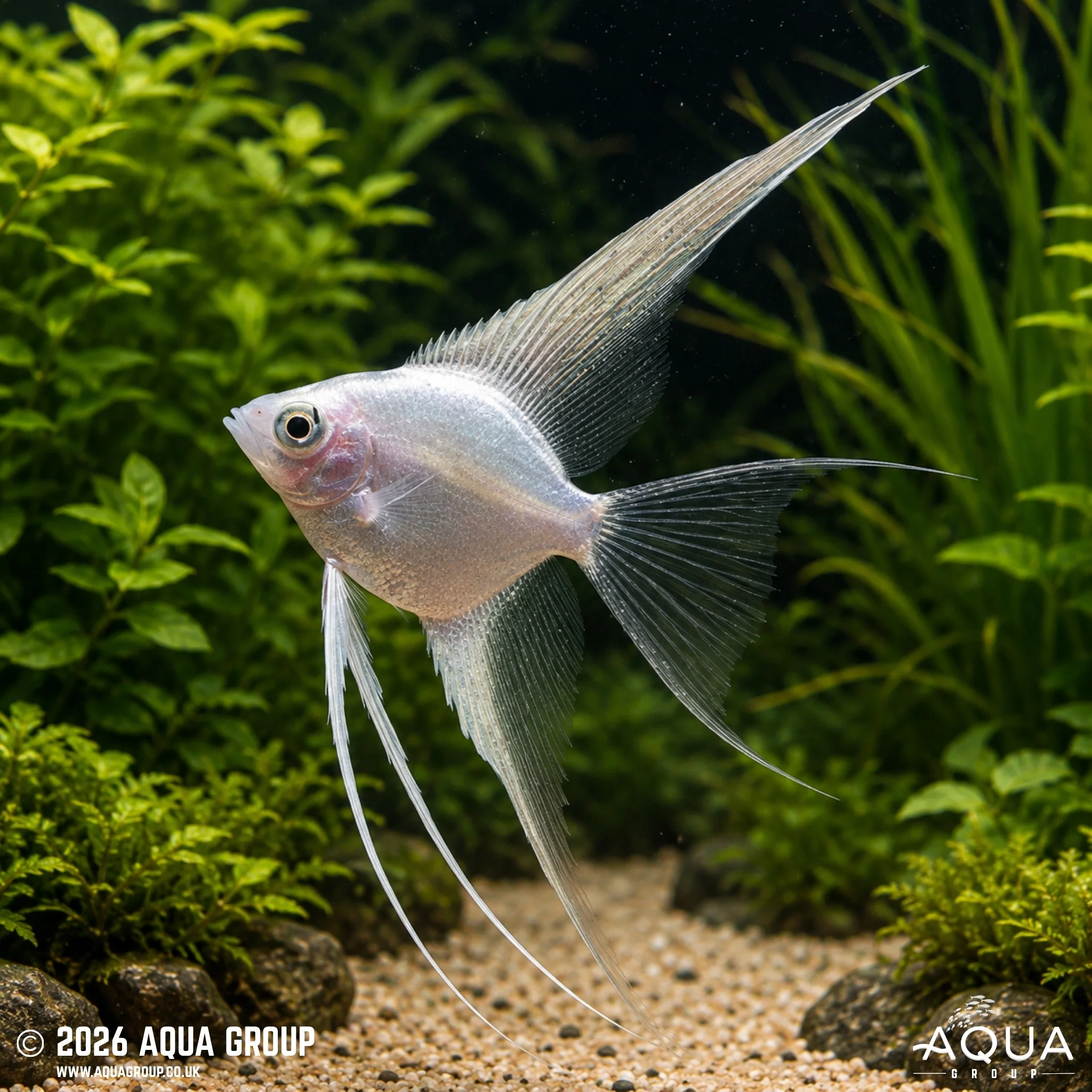 Platinum Veil Tail Angelfish - Pterophyllum scalare
